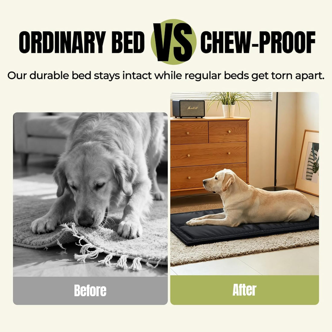 Chew Proof Indestructible Dog Bed, Durable Dog Crate Pad