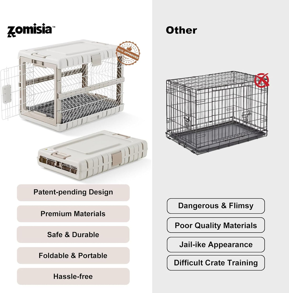 ZOMISIA Collapsible Dog Crate with Bed Mat