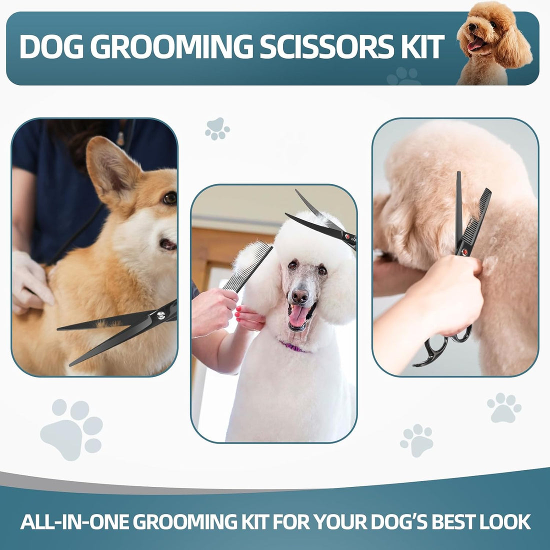 7-Inch Dog Grooming Scissors Set, 4-in-1 Pet Shears Kit
