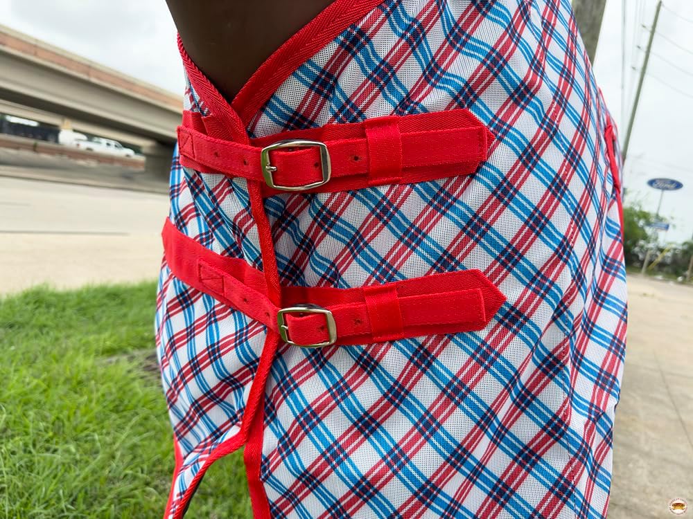 HILASON 72 in Fly Sheet for Horses Blue/Red Plaid Mesh
