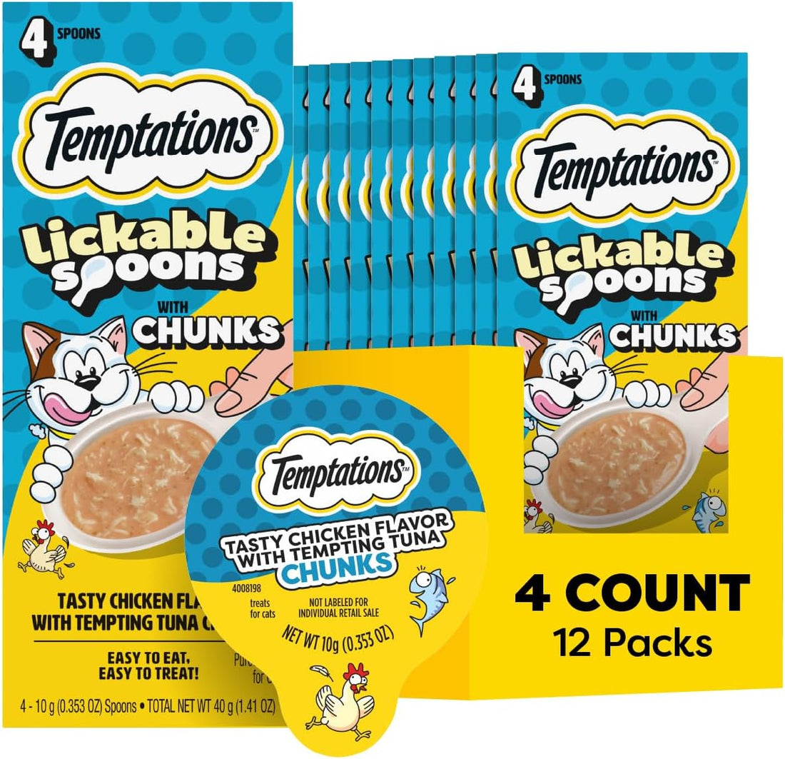 Temptations Lickable Spoons with Chunks Wet Cat Treats, Variety