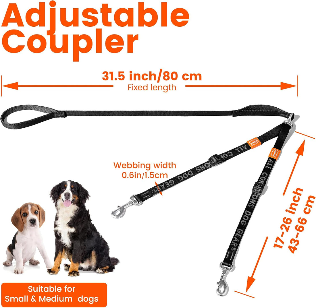 HOWGO Double Dog Leash,Tangle-Free 360 Swivel(Black, Pro S-M w.Handle)