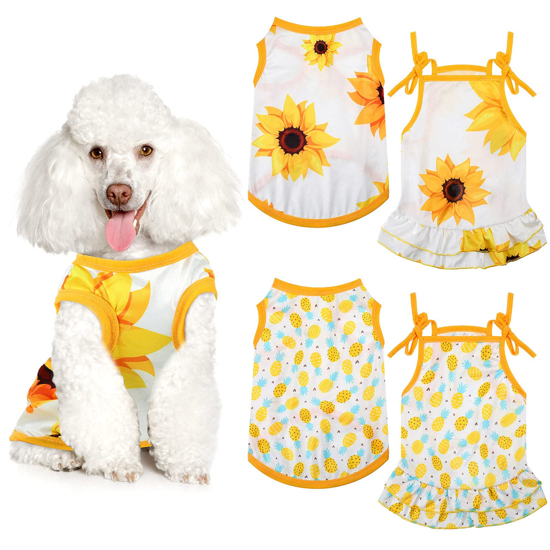 Frienda 4 Pieces Dog Clothes Set Include 2 Pcs Cute Pet Dress Lovely