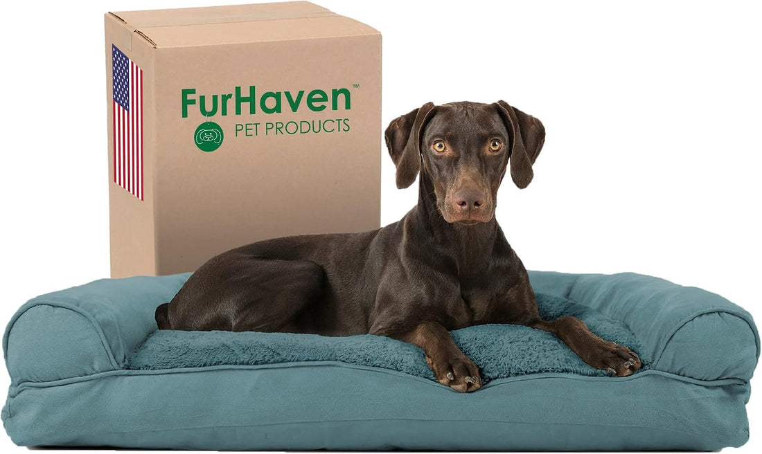 Furhaven Pillow Dog Bed for Large/Medium Dogs w/ Removable Bolsters