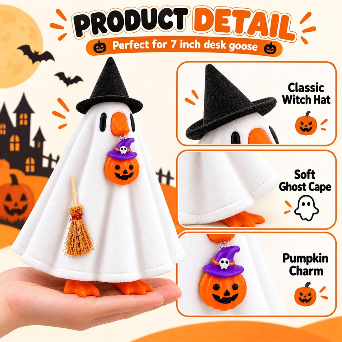 Halloween Desk Goose Clothes for 7 Inch Statues, Witch & Ghost 2-Pack