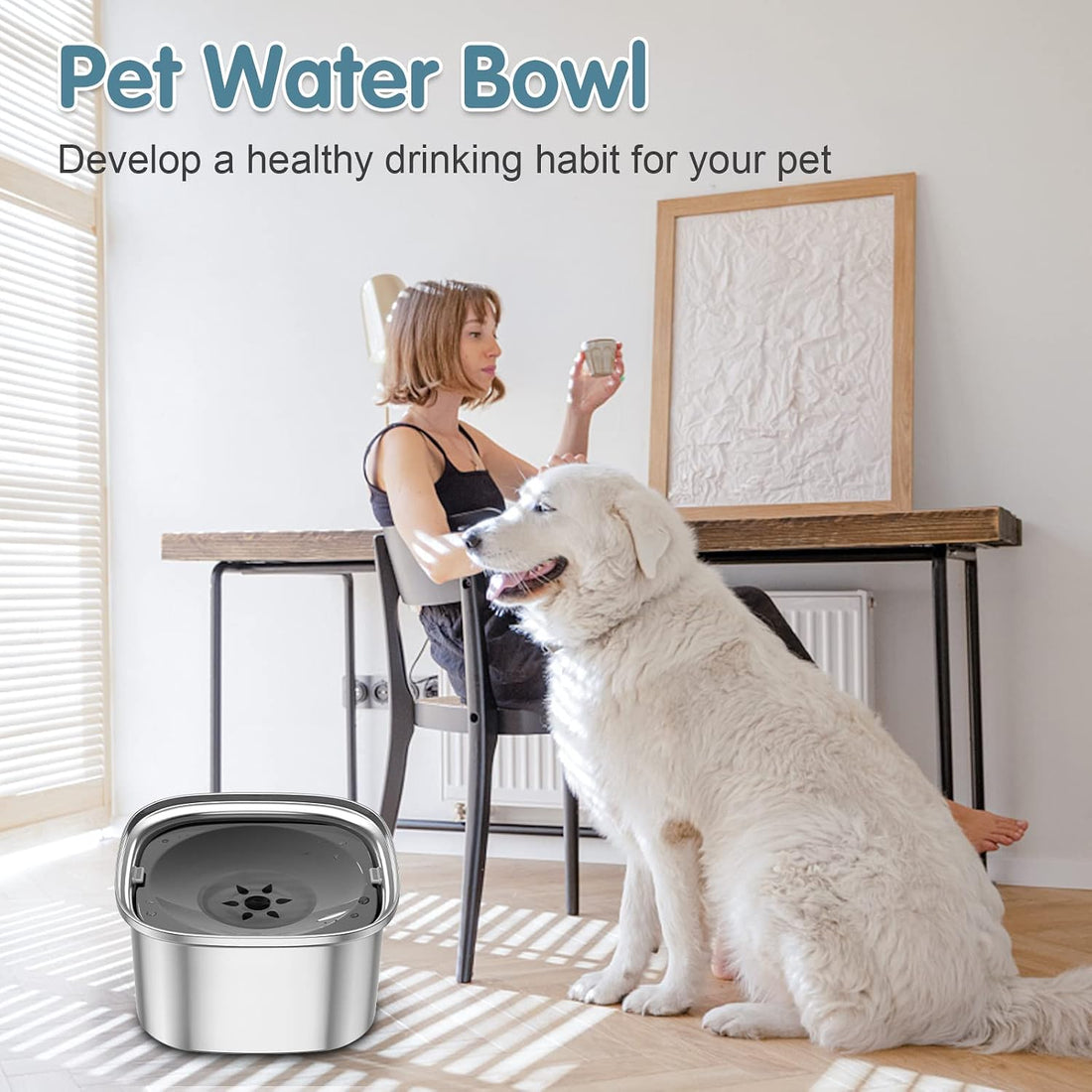 UPSKY 3L Dog Water Bowl 101oz Stainless Steel No Spill Large Capacity