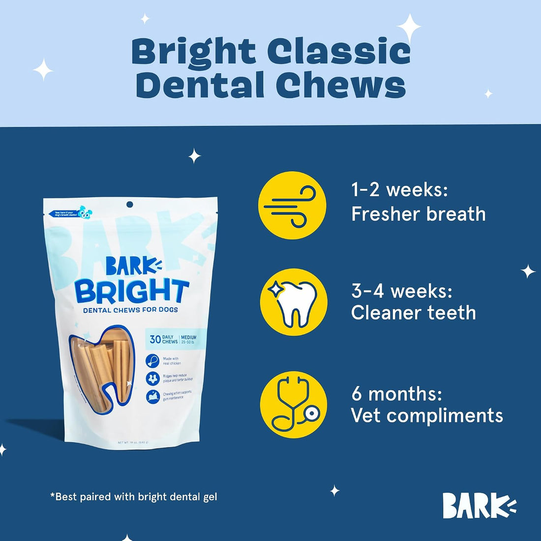 BarkBox Bright Dog Dental Chew Sticks - for Medium Breeds (25-50 lbs)