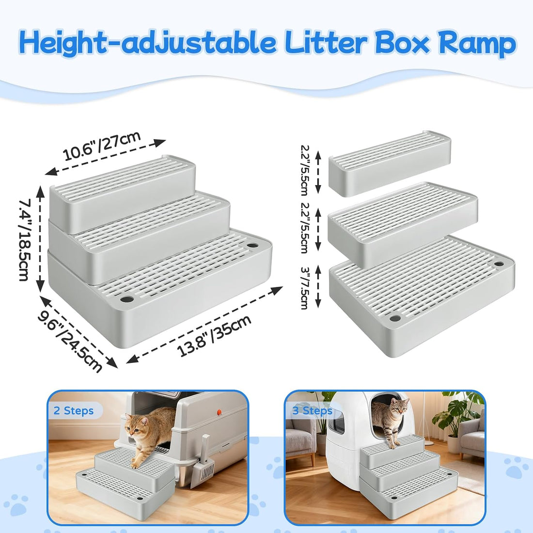 Extra Large 3 Steps Litter Box Ramp