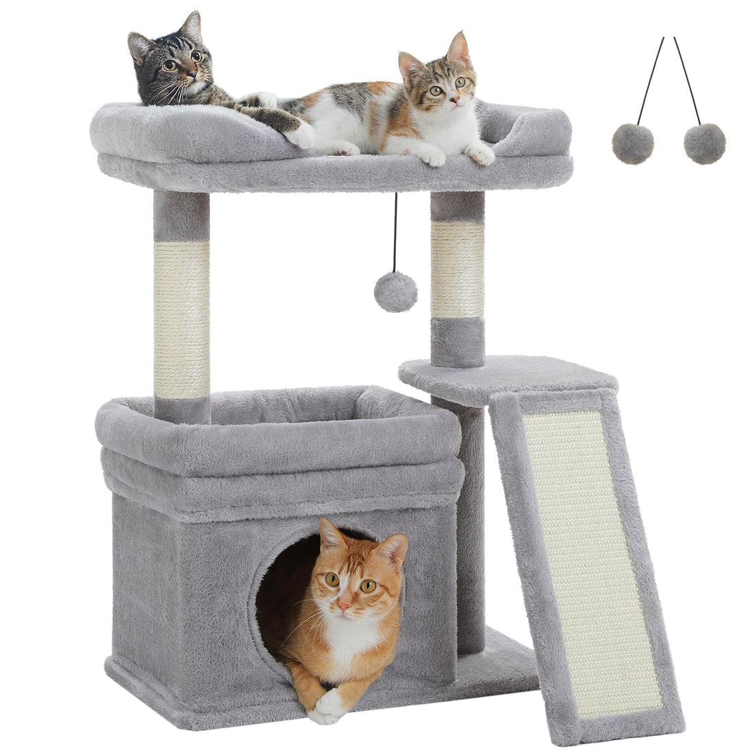 PEQULTI Small Cat Tree Tower for Large Adult Cats with Wide Top Perch