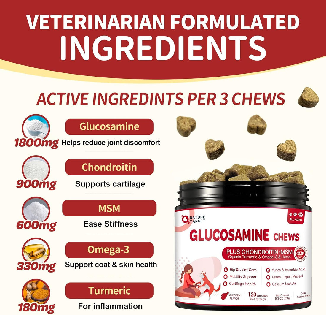 NATURE TARGET Glucosamine for Dogs, 120 Soft Chews, Chicken Flavor