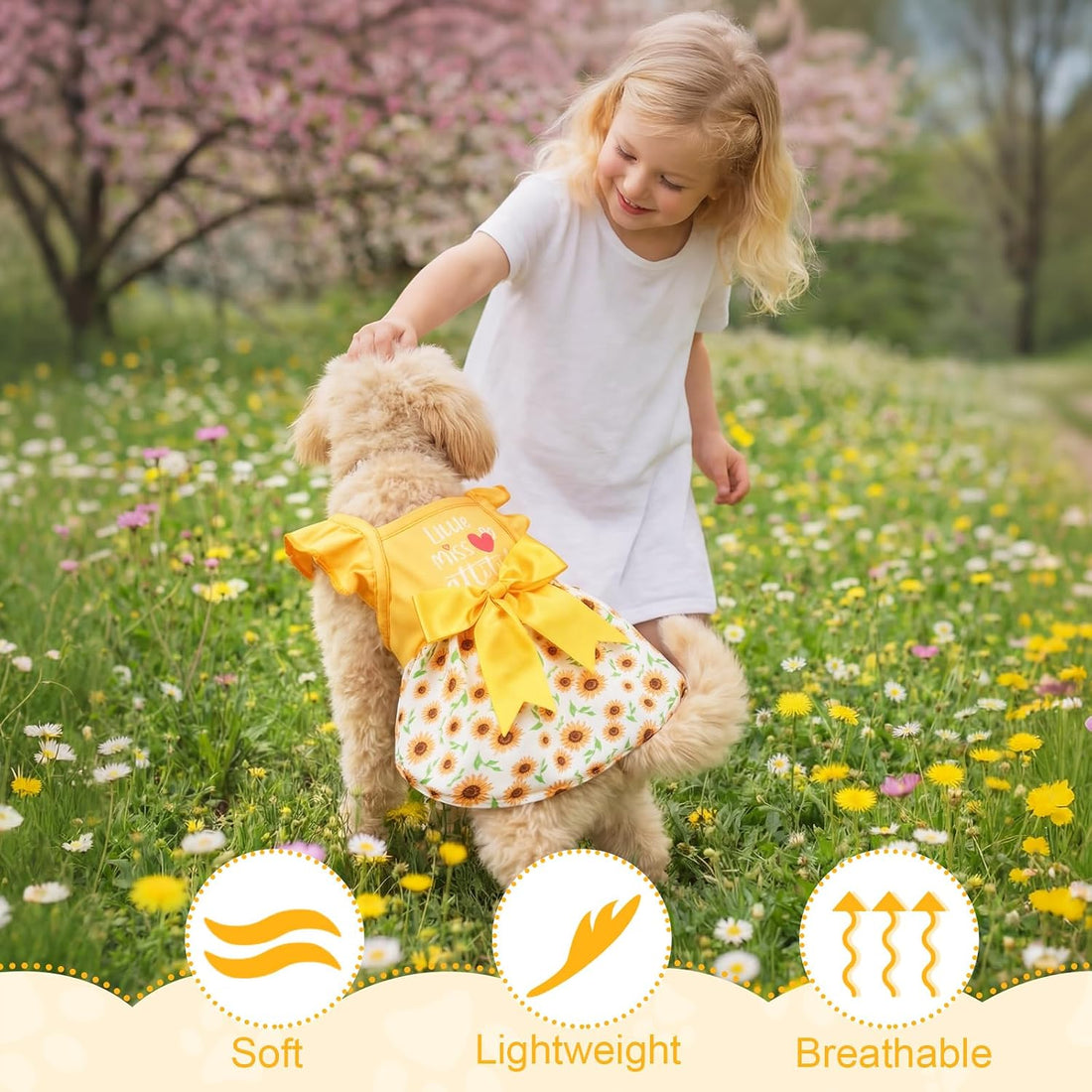 Abbylike 5 Pcs Dog Dress Floral Daisy Sunflowers Lemon Plaid Bowknot