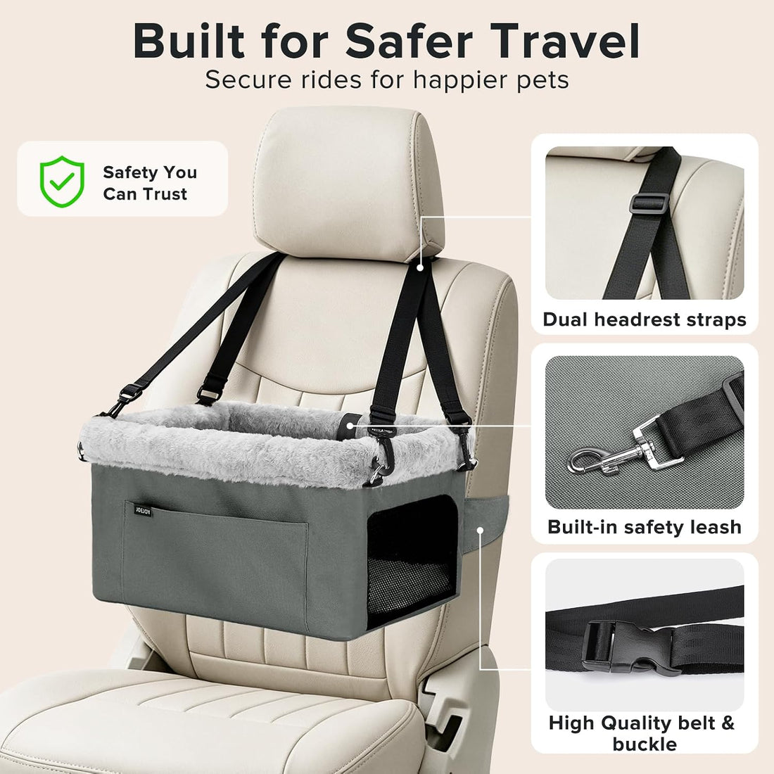 JOEJOY Deluxe Dog Booster Seat with Sturdy Metal Frame and Safety