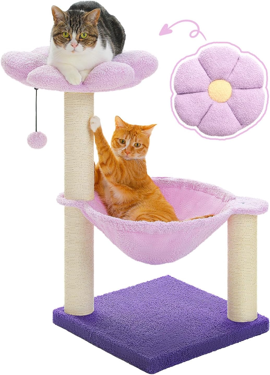 MUTTROS 28" Flower Cat Tree with Hammock & Sisal Post for Kittens