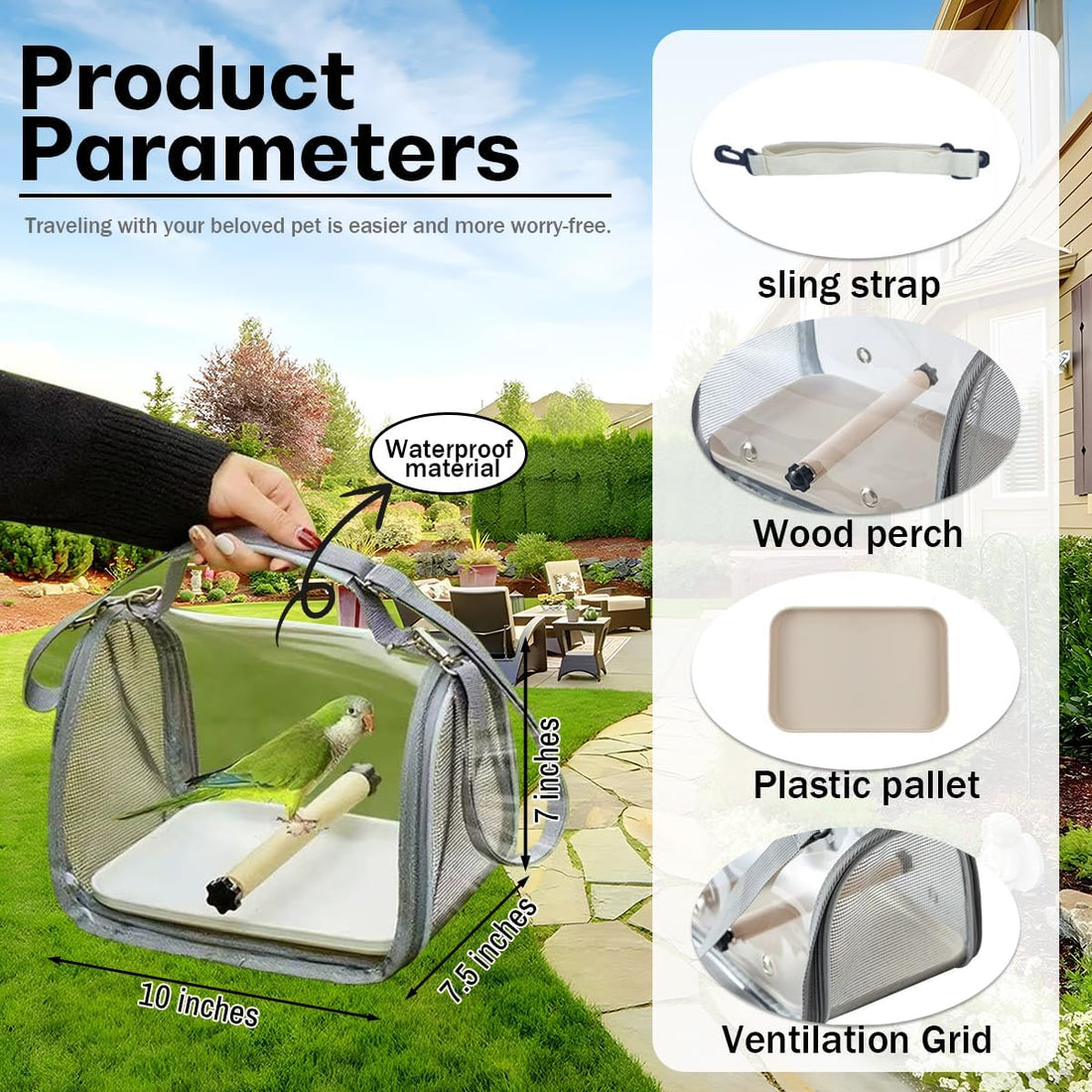 Hands Free Small Pet Cage with Breathable Mesh Windows Parrot Backpack
