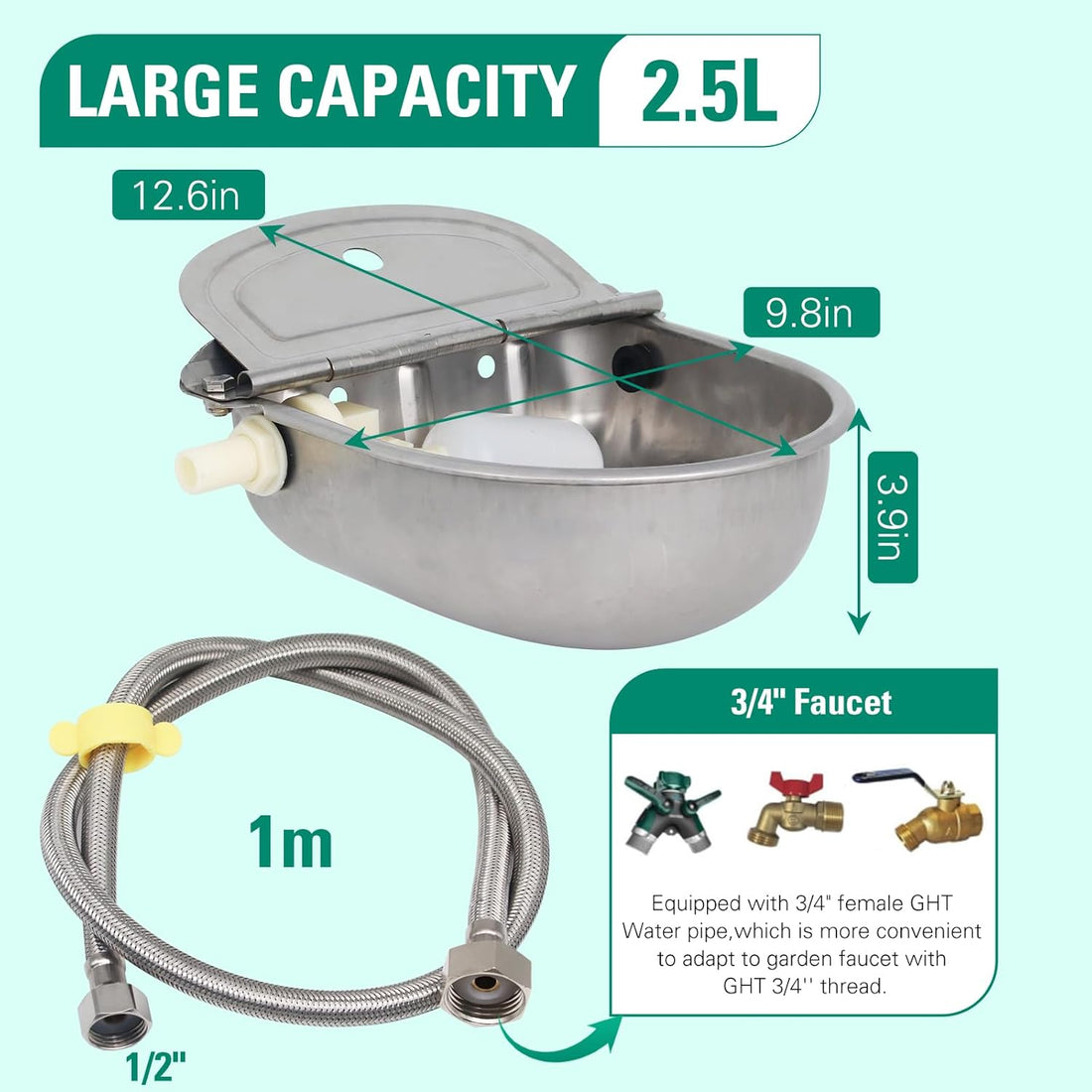 304 Stainless Steel Automatic Livestock Waterer with Float Valve