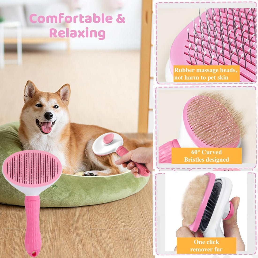 Qubccum 7 Pcs Cat Dog Brush Grooming Kits, Self-Cleaning Slicker Brush