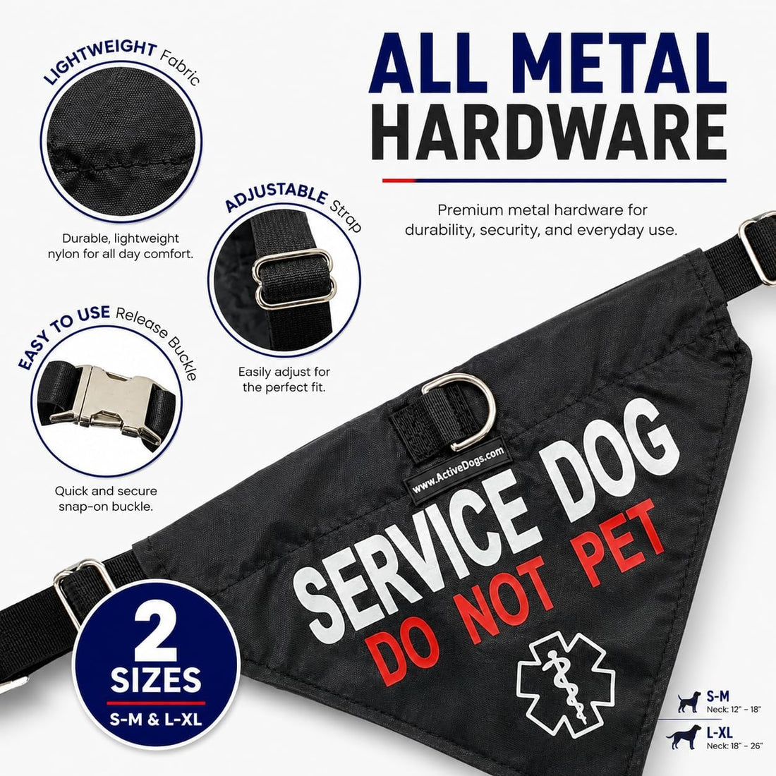 ActiveDogs Service Dog Bandana Collar, Do Not Pet, Reflective Nylon