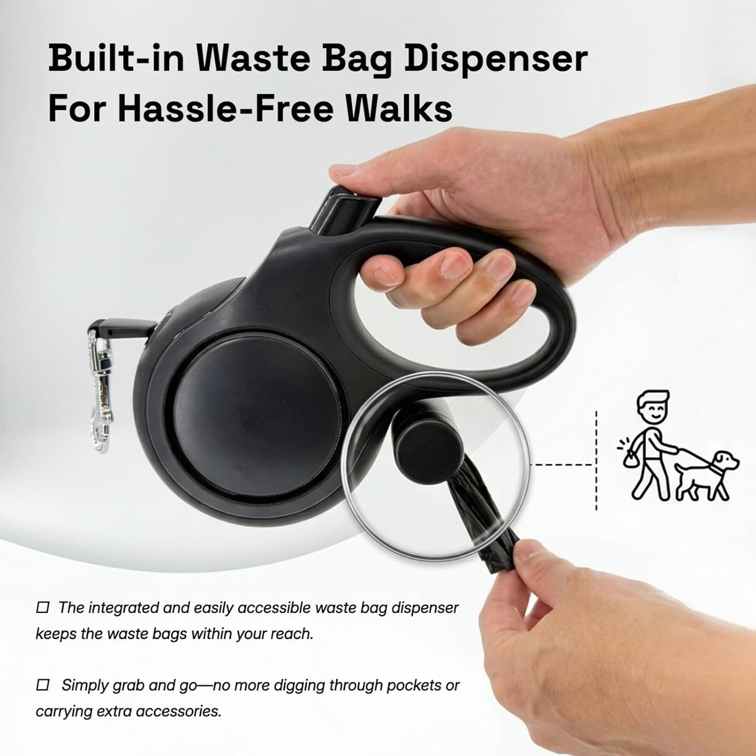 16ft Retractable Dog Leash for Medium Dogs up to 66 lbs, Black