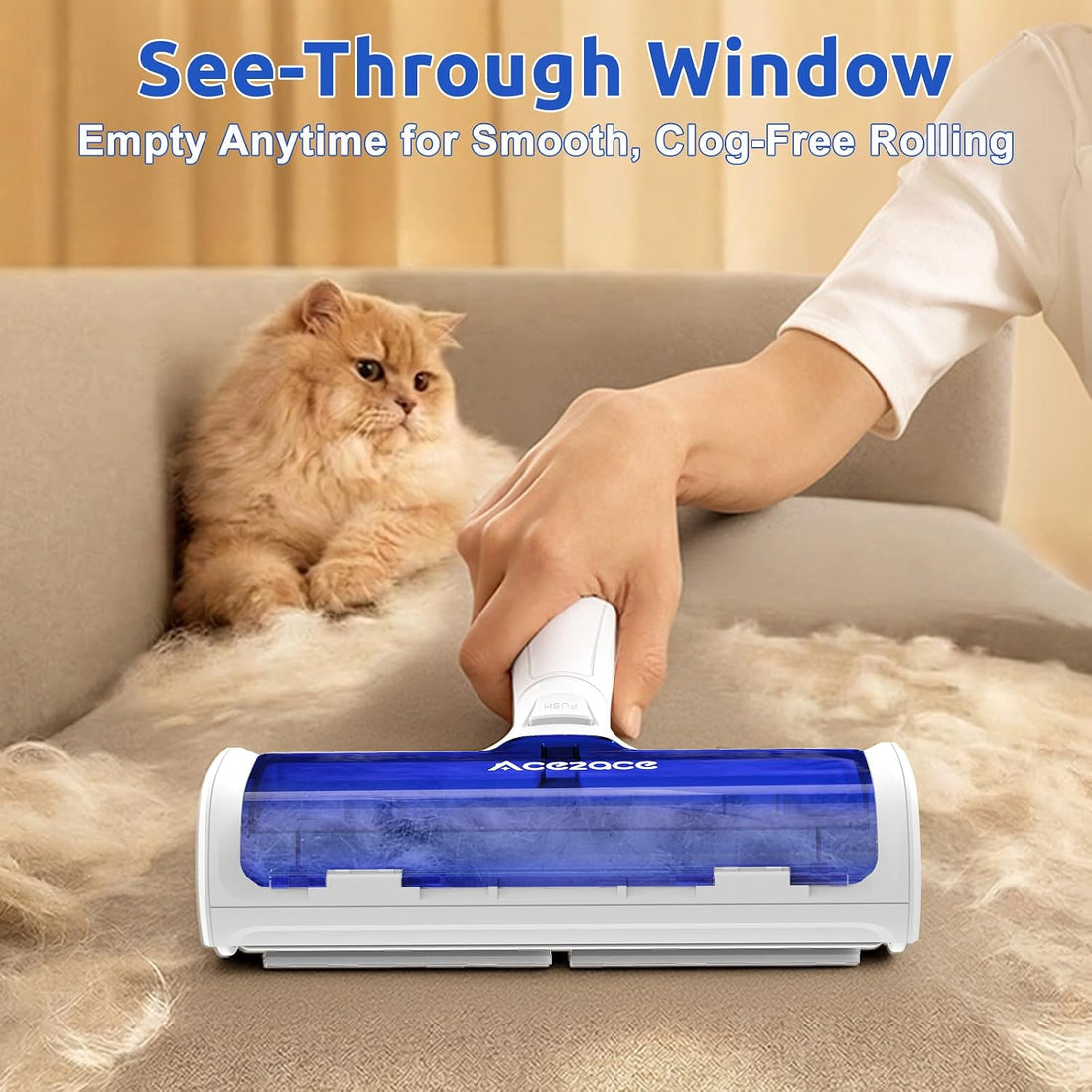 ACE2ACE Pet Hair Remover, Reusable Lint Roller with Translucent Bin