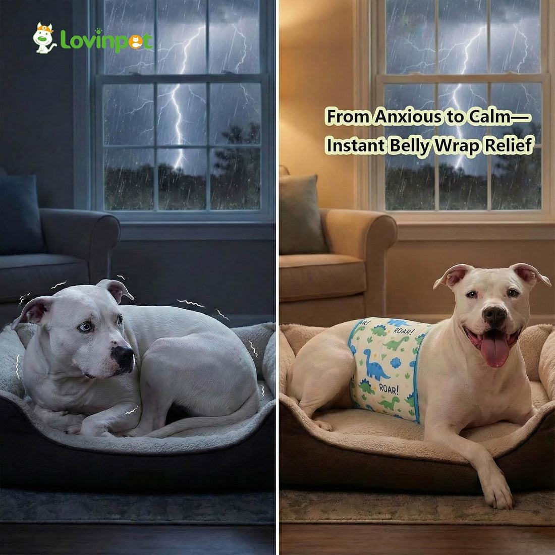 LovinPet Dog Belly Warmer Calming Wrap, Dinosaur Print
