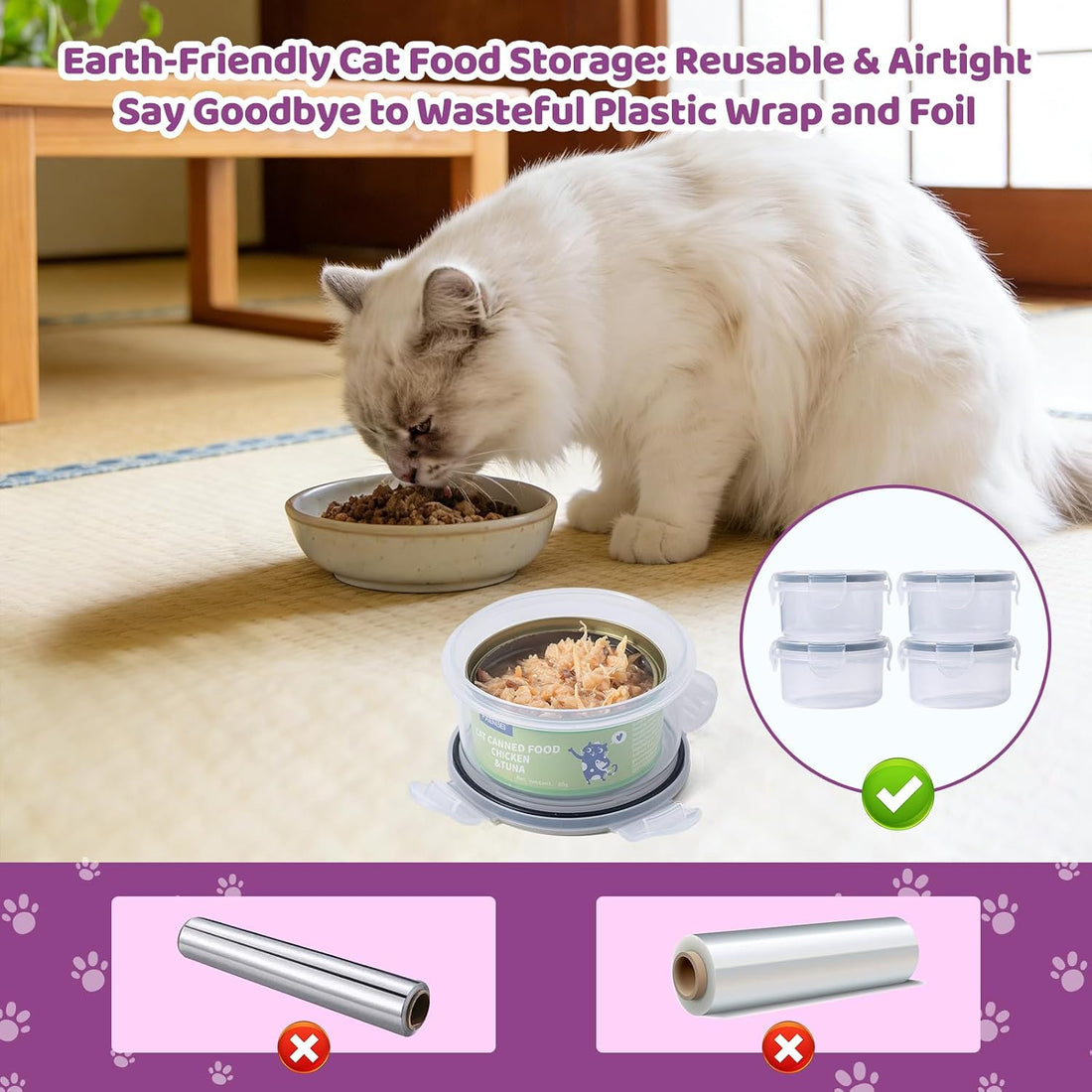 4Pack Cat Can Covers for 3 oz Canned Food Storage Container