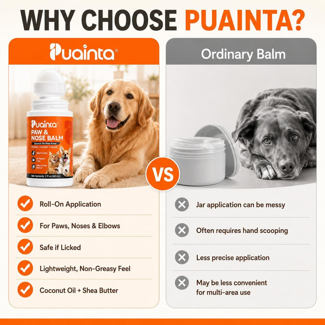PUAINTA Dog Paw Nose Balm Roll On Lick Safe Moisturizer Paw Protector