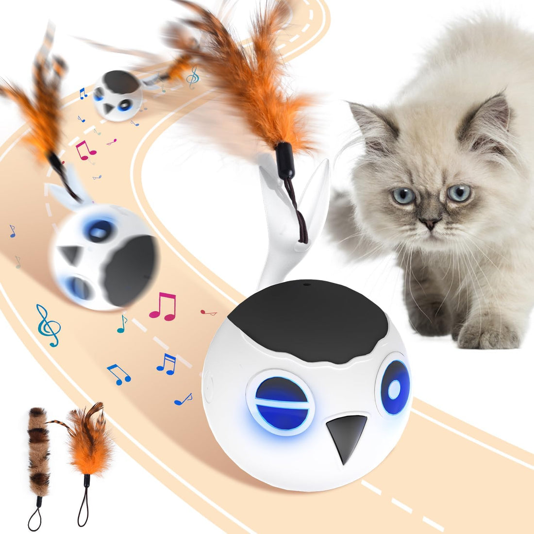 Cat Toys Ball, Smart Motion Sensor Moving Ball with 4 Sounds& 3 Speed