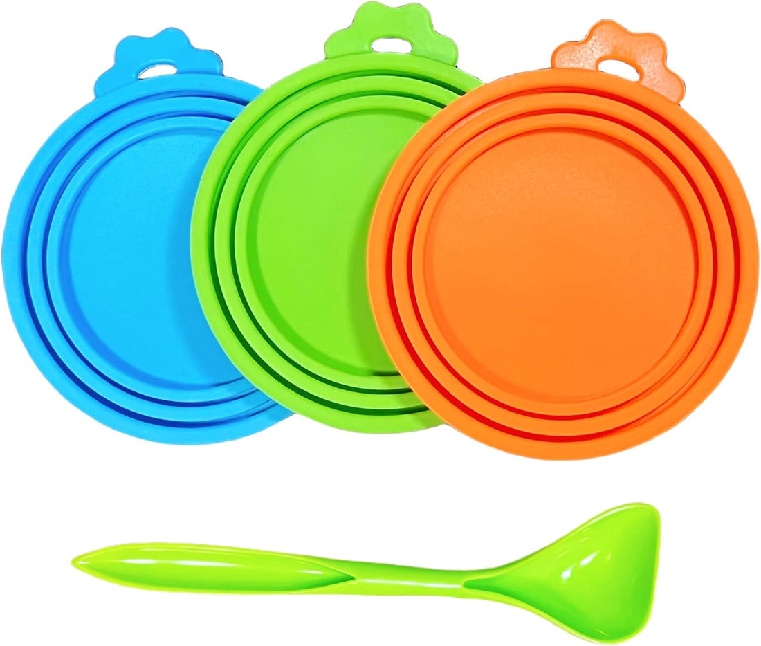 Food Grade Silicone Pet Can Covers, Universal 3-in-1, 2 Lids+Spoon