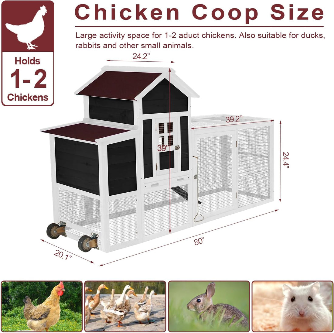 Chicken Coops for 1-2 Chickens with Wheels