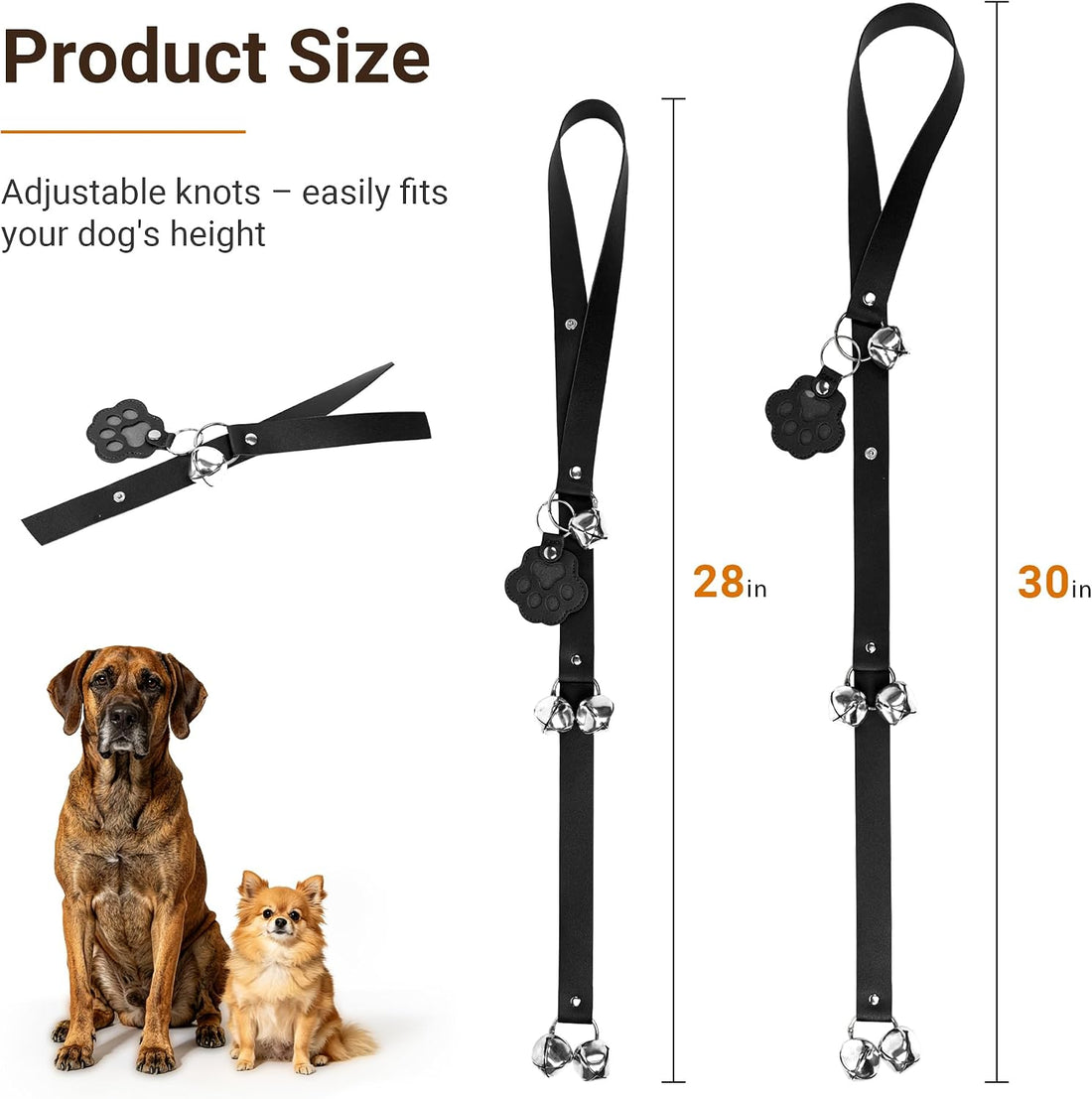 Bifeaw Adjustable Leather Dog Door Bell for Housebreaking (Black)