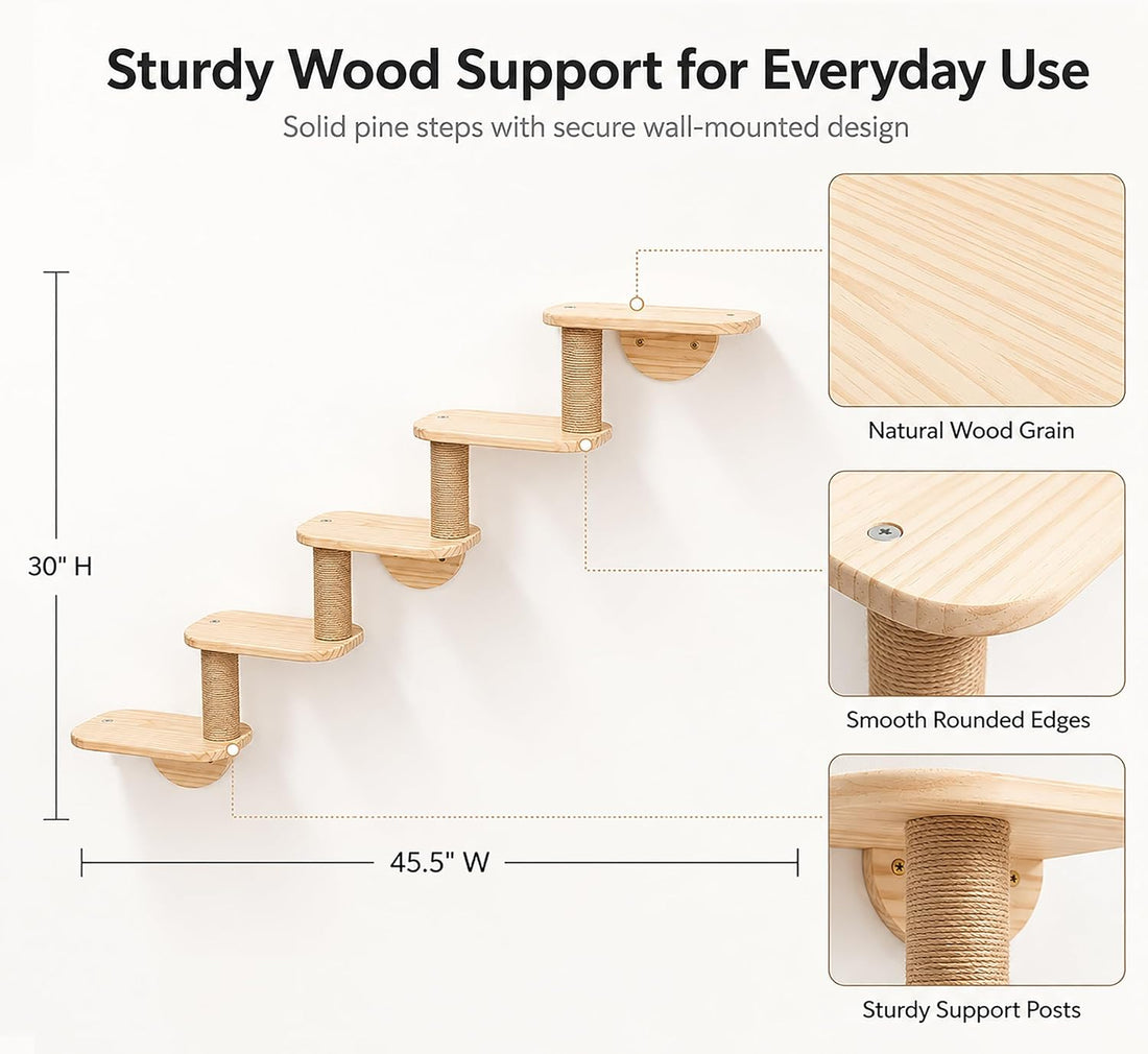 Cat Wall Shelves,5-Step Cat Stairs,Solid Pine Modular Wall Mount
