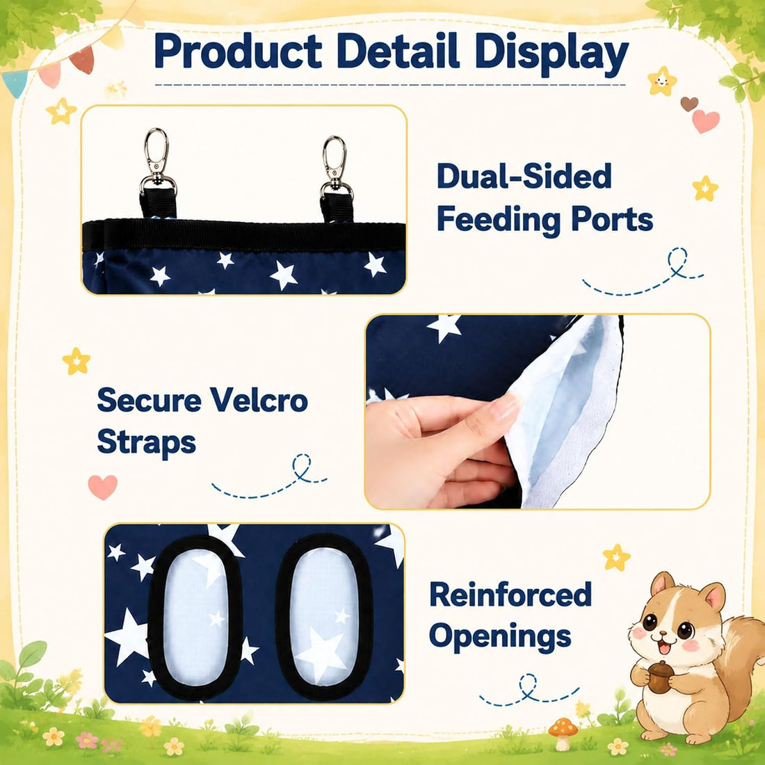 RUGLAMZHIP 2-Hole Hanging Hay Feeder Bag for Rabbits
