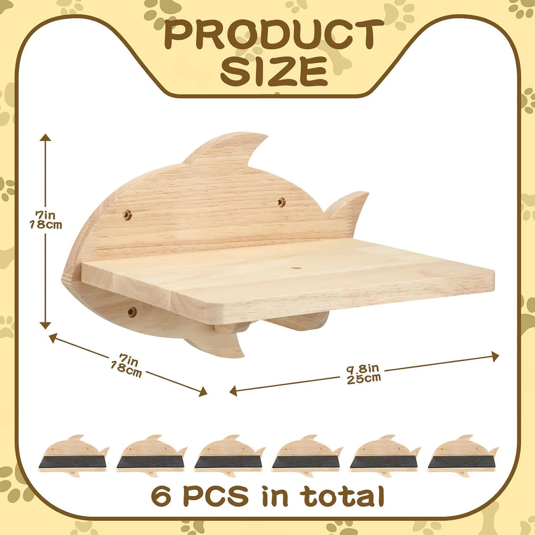 Lenwen 6 Set Cat Wall Shelves, Wood Cat Climbing Step, Wall Mounted