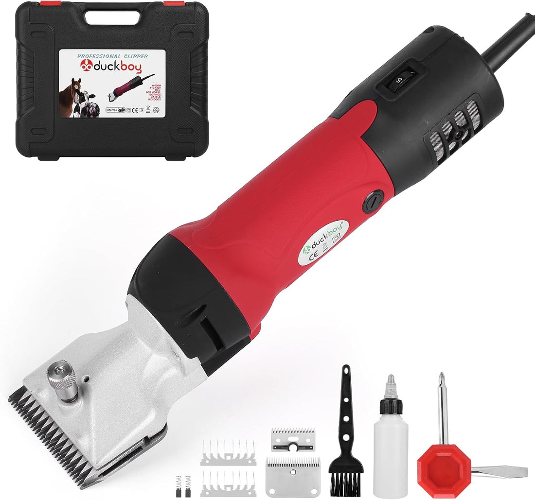 DUCKBOY Heavy Duty Horse Clippers, 600W 6-Speed, 2 Stainless Blades