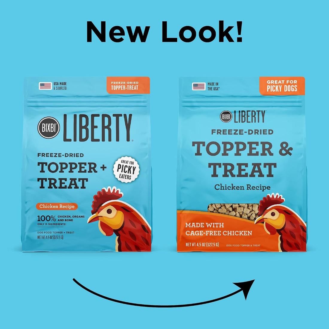 BIXBI Liberty Freeze Dried Dog Food Topper + Dog Treat, Chicken Recipe