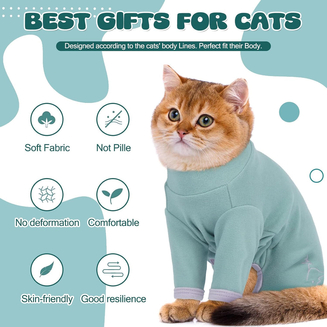 ADNIKIA Cat Pajamas for Cats Only, Sticky Hair Cat Clothes