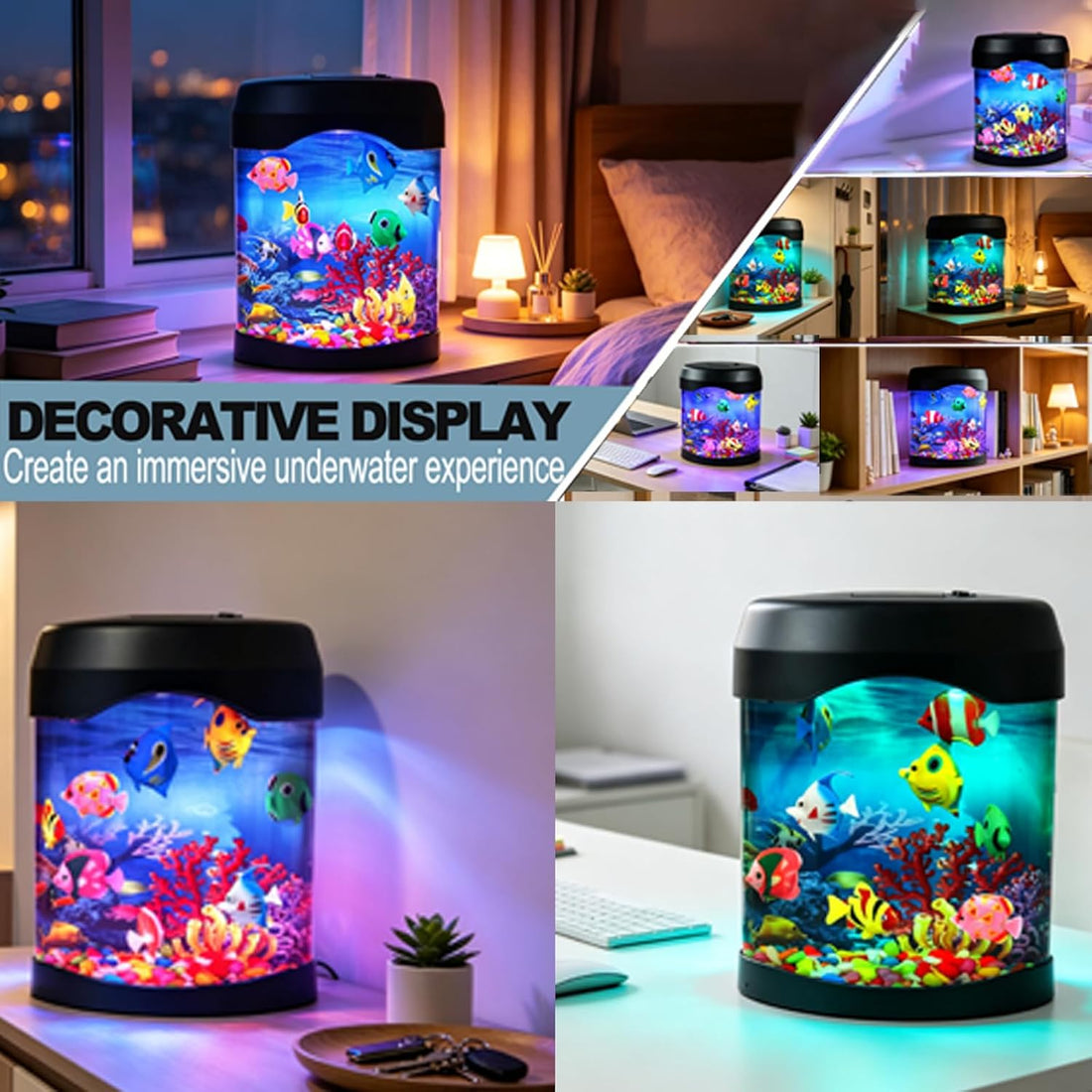 Fake Fish Tank Night Light, 6 Color Changing Aquarium Lamp with 8