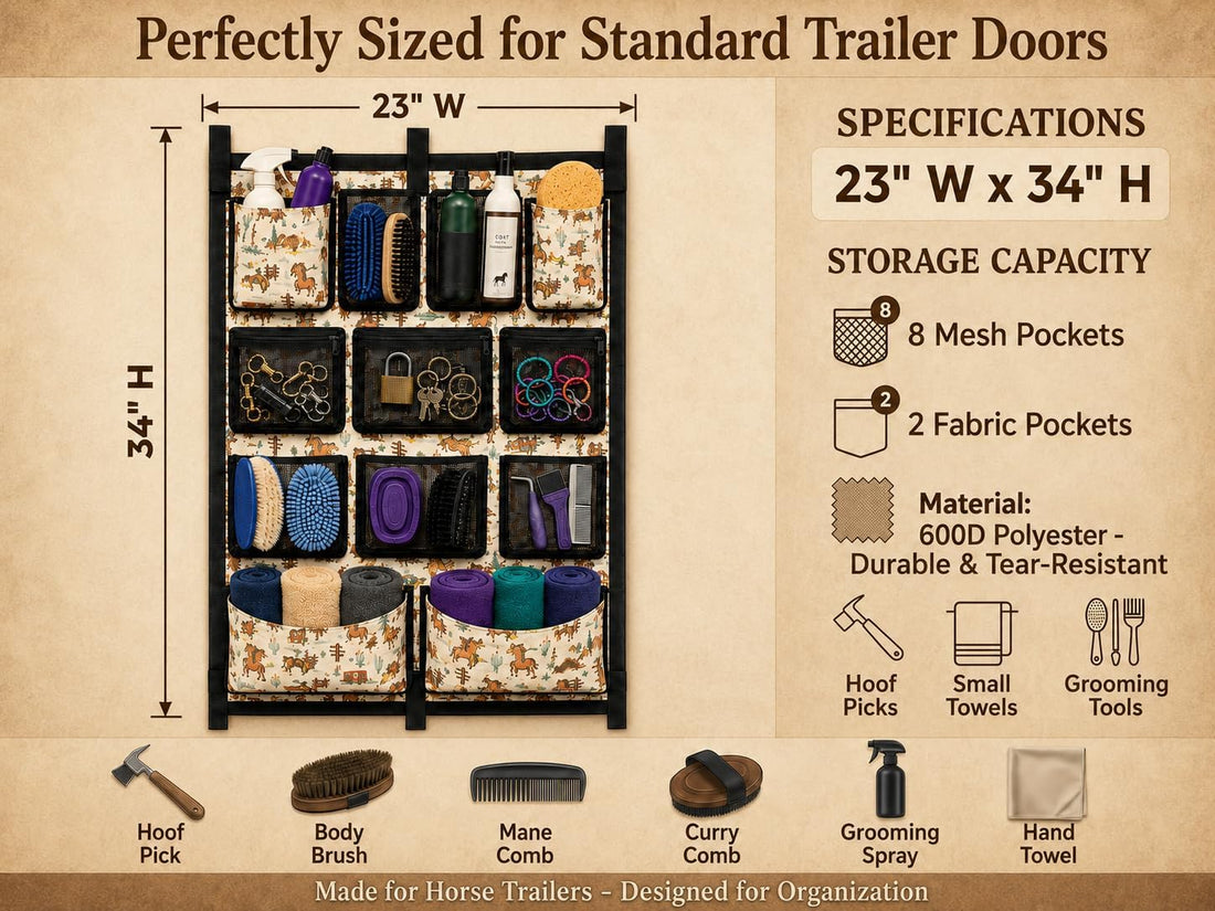 Horse Trailer Organizer & Grooming Bag, Heavy Duty Hanging Door Caddy