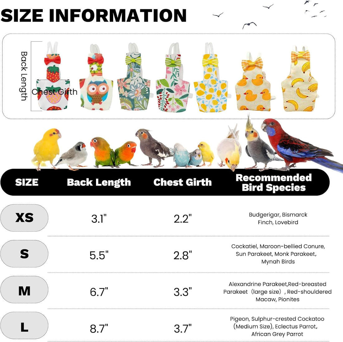 QBLEEV Bird Diapers, Reusable Cockatiel Flight Suit with Adjustable