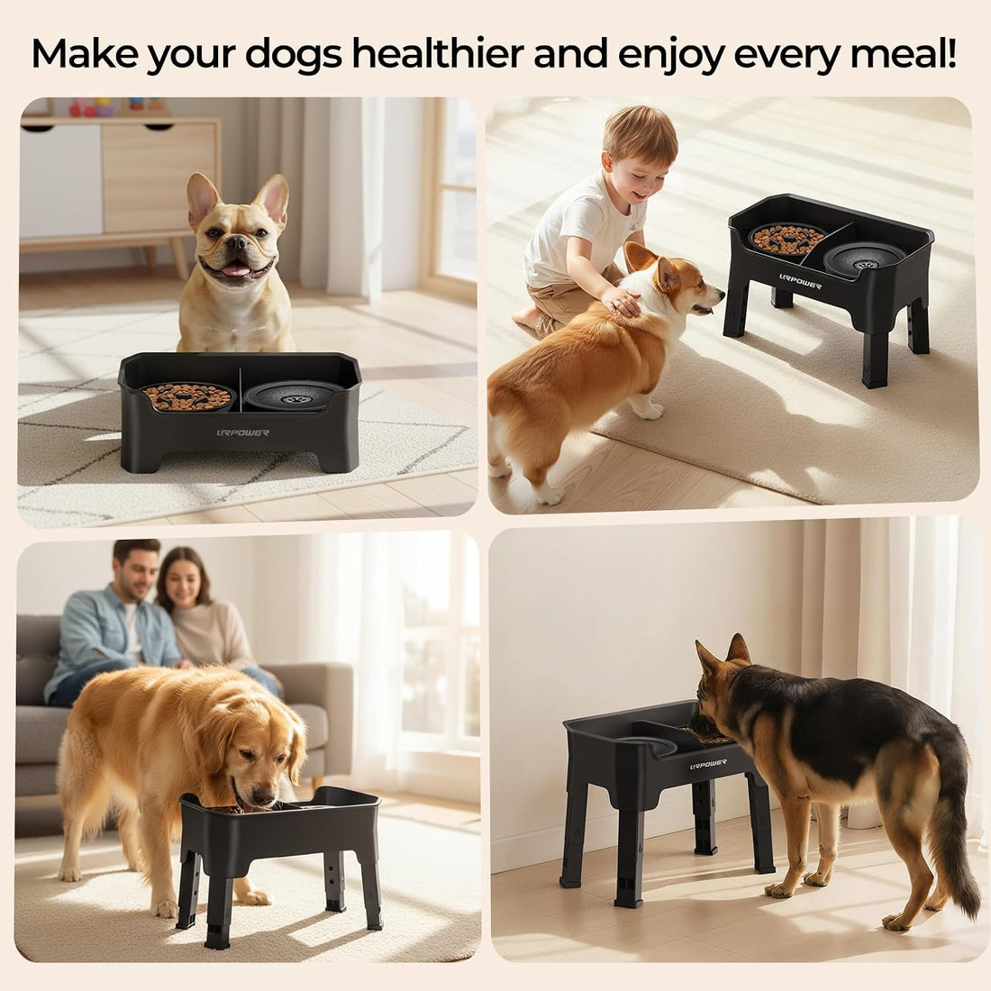 URPOWER Mess Proof Elevated Dog Bowls 4 Height Adjustable Raised