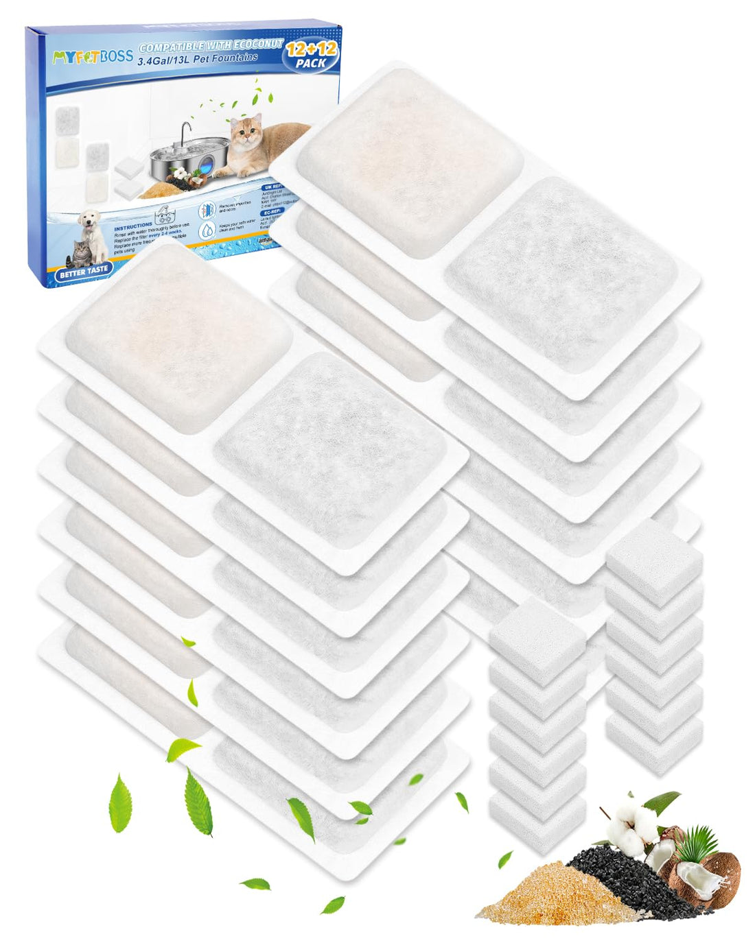 MyfatBOSS 12+12 Pack Dog Water Bowl Filter Replacement for Large Dogs