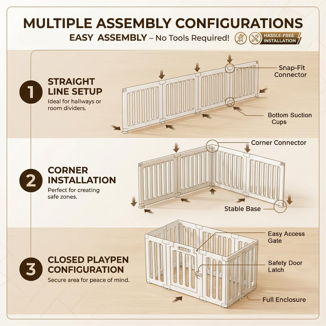 Dog Playpen with Door, Portable Large Puppy Playpen for Indoor