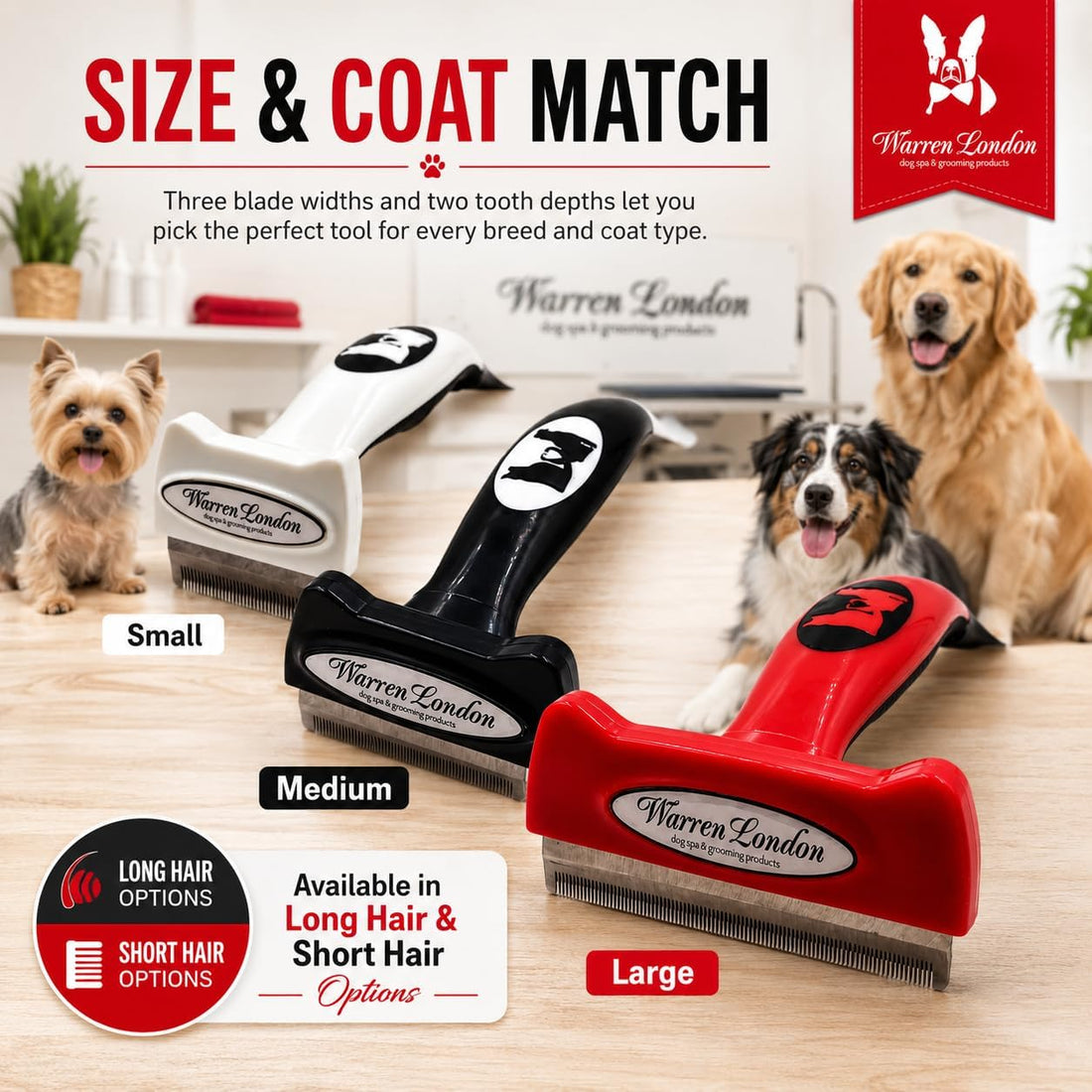 Warren London Deshedding Brush for Medium Dogs, Short Hair