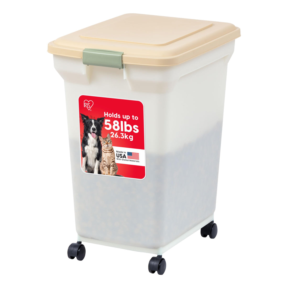 IRIS USA Dog Food Storage Container 58 lbs, Attachable Wheels