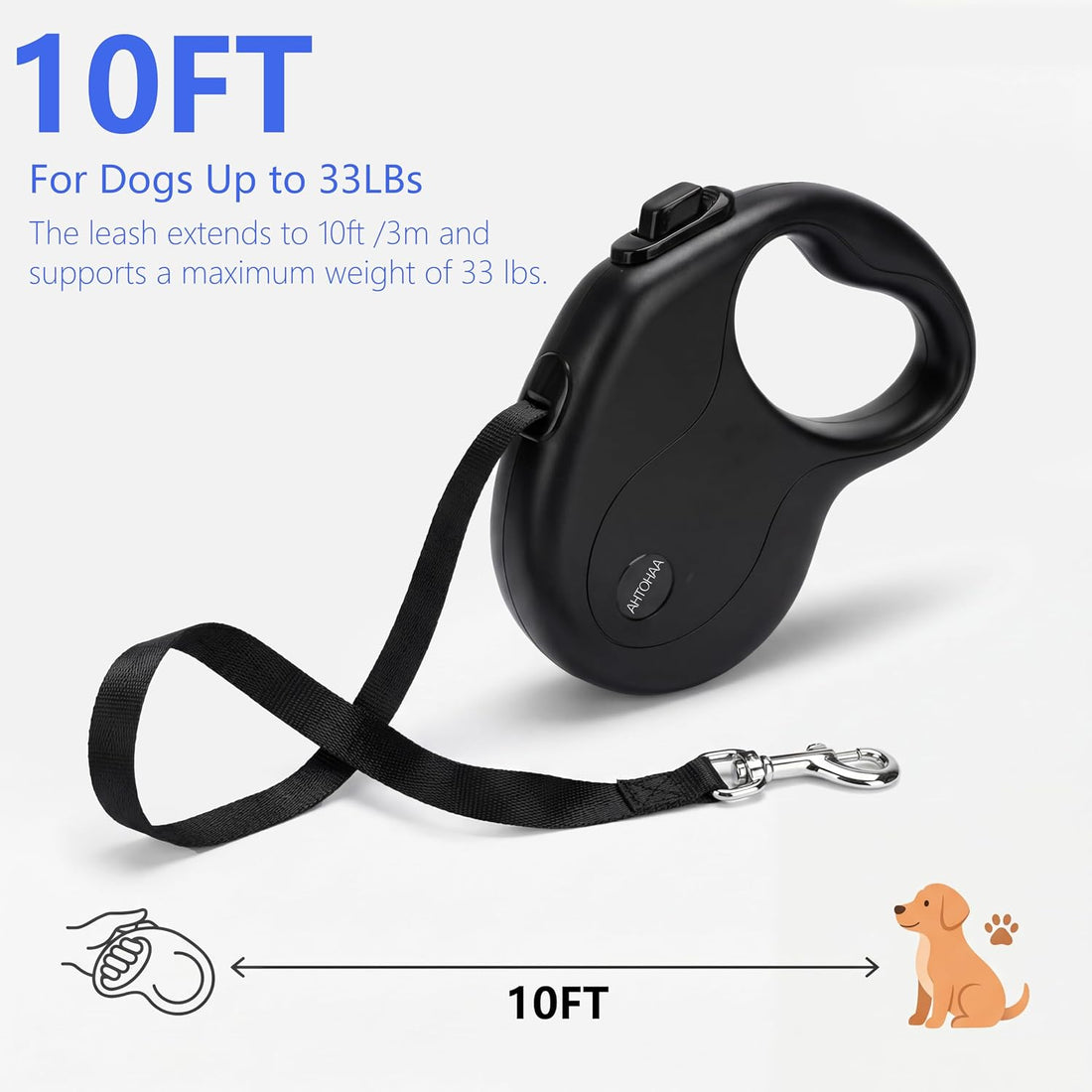 10FT Retractable Dog Leash for Small Medium Dogs/Cats up to 33lbs