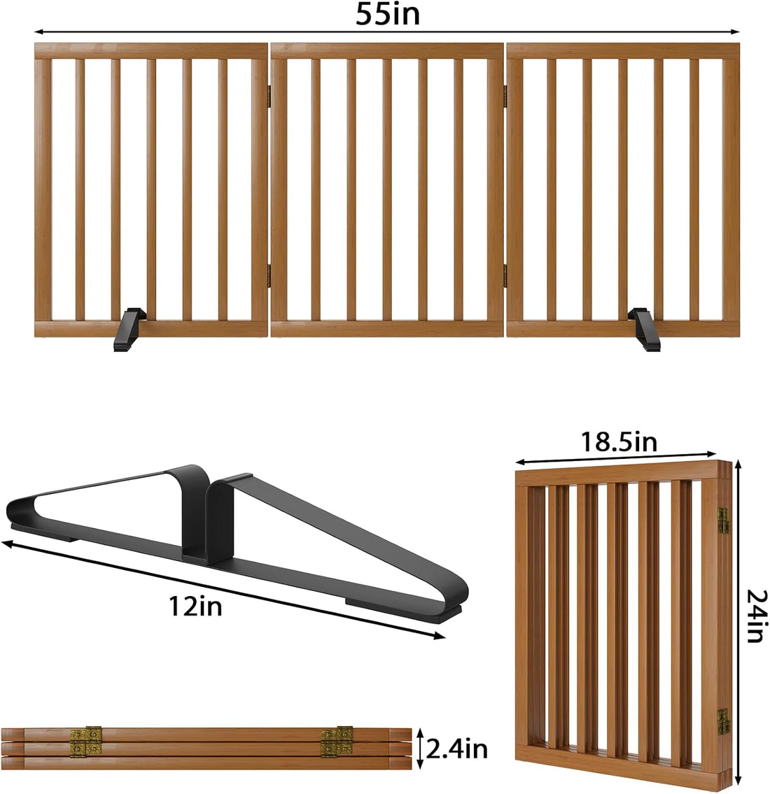 Mino Kesper Freestanding Pet Gate Foldable Dog Gate Walnut Bamboo Dog