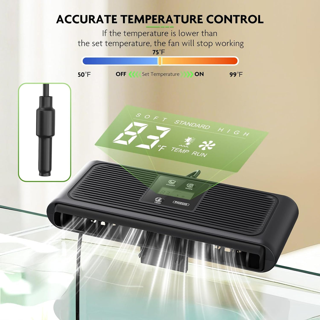 PAIZOO Aquarium Chiller Fan, Auto Temp Control Water Cooler with Temp