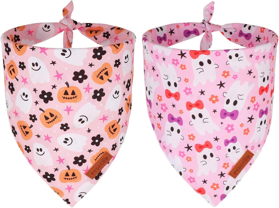 PTDECOR Halloween Dog Bandana, Ghost Pumpkin Dog Scarf