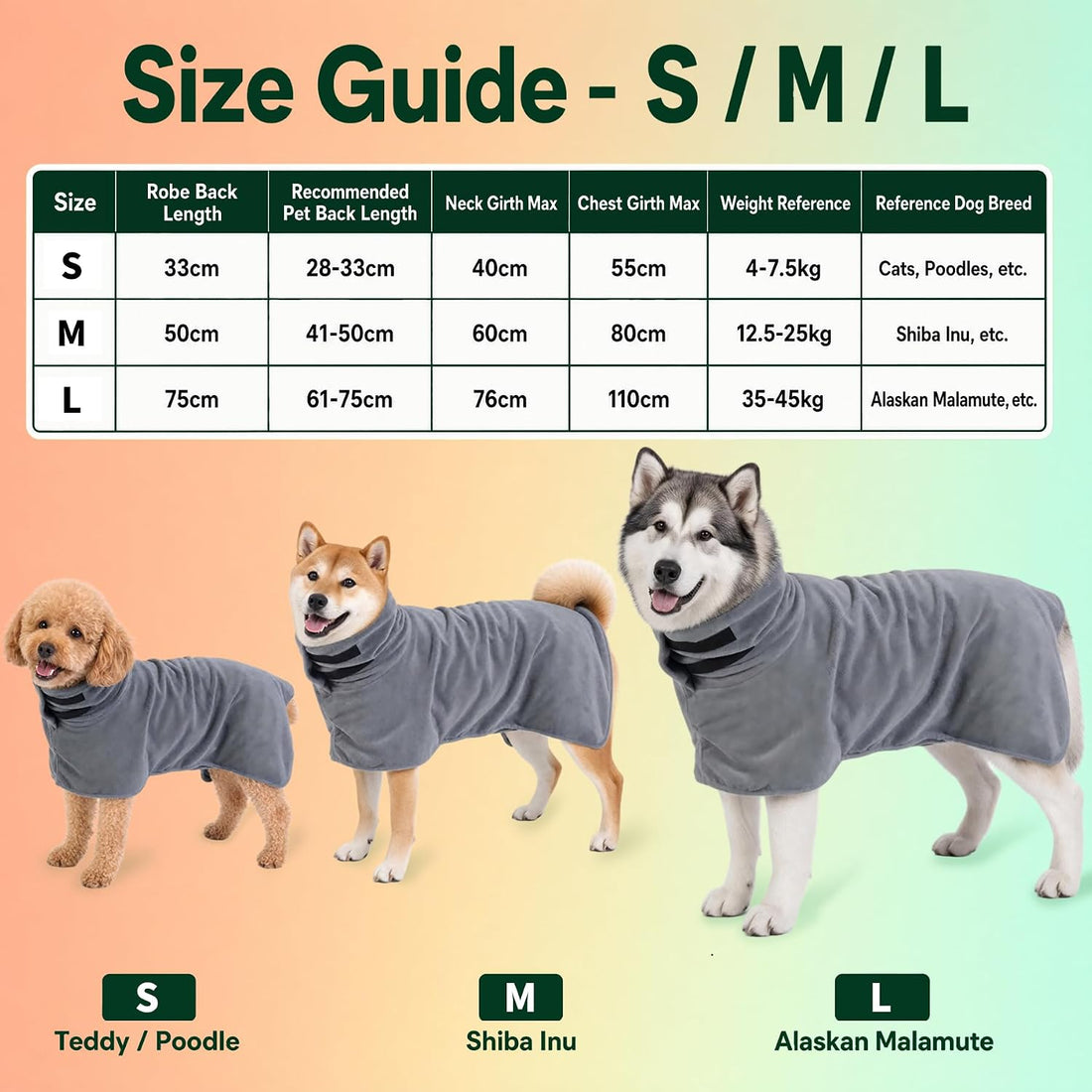 Dog Bathrobe Super Absorbent Pet Drying Towel Robe with Adjustable