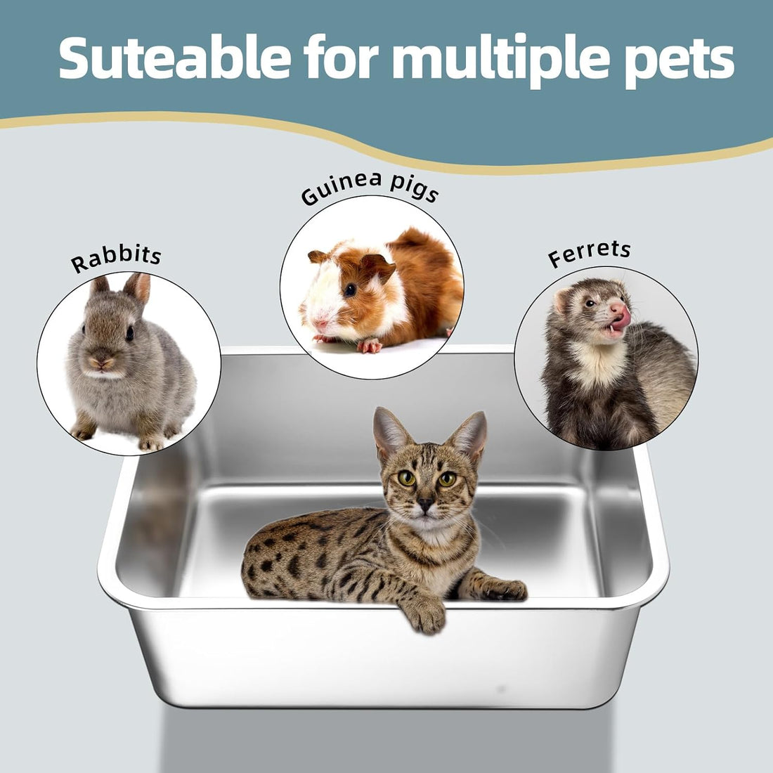 Stainless Steel Cat Litter Box - Large Metal High-Sided Pan for Cats